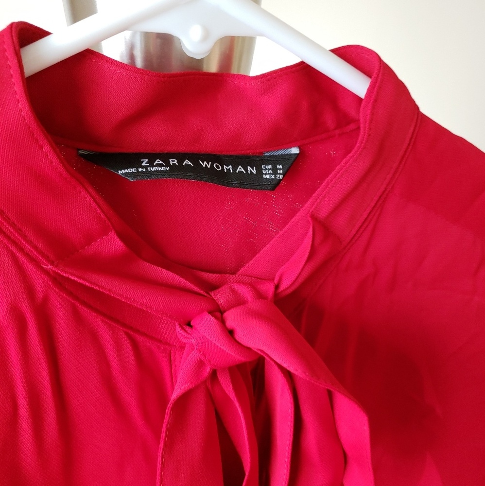 Zara Red Tie-Front Blouse Size M NWOT - Picture 2 of 7